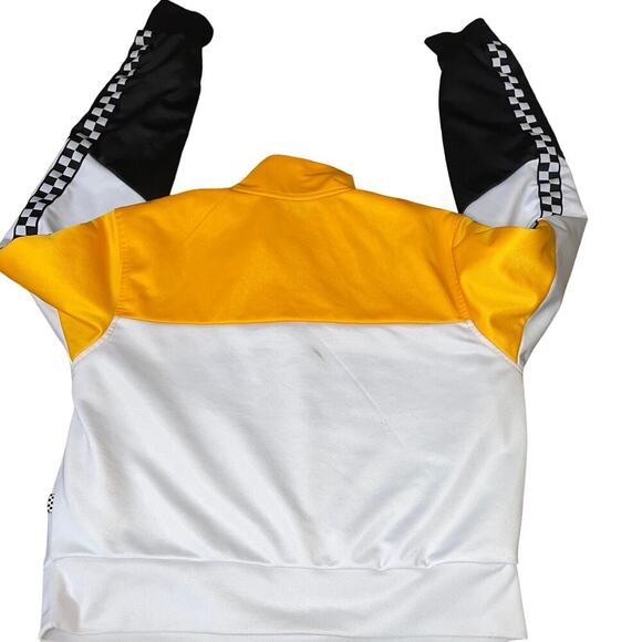 Vans Black Yellow Checked Crop Top Womems XS Racing stripe 1/4 zip up Nascar - Picture 8 of 11